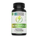 Zhou Energy + Focus - L Theanina Caffeine Pills, 200mg L-Theanina, 100mg Natural Anhydrous Caffeine Boost para adultos, homens e mulheres, lenta liberação estendida - 60 cápsulas vegetarianas (Pacote de 1)