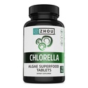 Zhou Chlorela Comprimidos - Suplemento de chlorela, Vitaminas clorofílicas, Puro Verde Algas Superalimento, Pílulas nutrientes ricos Super Alimentos, Parede celular quebrada - 120 Tablets Vegan