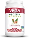 Vega Protein and Greens, Salted Caramel, Vegan Protein Powder, 20g Proteína baseada em plantas, Baixo carboidrato, Keto, Dairy Free, Gluten Free, Non GMO, Pea Protein for Women and Men, 1.7 Libras (25 Servings)