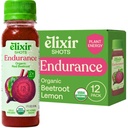 Tiros Elixir, Endurance & Wellness Shot com Ingredientes 100% orgânicos prensados a frio, Beterraba, Cenoura, Aipo, Limão, Sem açúcar adicionado ou Ingredientes Artificiais, 12 Pack