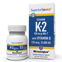 Fonte superior K2 (MK-7) 100 mcg, com D3 (5,000 UI) Suplemento, Comprimidos Microlinguais de dissolução rápida, 60 Contagem, Fortalecer os ossos, Cardiovascular & Sistema Imune Suporte, Não-GMO