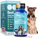 Itch Alívio e Infecção Orelha Tratamento para Cães e Gatos, Orelha Natural Tratamento para Gatos e Cães Acalma Coceira Orelhas, Reduz Inchaço, Otite, Dor e Inflamação, 400 Fácil de Dar Pequenos Comprimidos