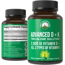 Peak Performance Advanced Vitamina D 2000 UI com todos os 3 tipos de vitamina K Vitamina D3 e Vitamina K2, K1, MK-7 (MK7), Suplementos MK4. 60 Comprimidos Vegetais Pequenos e Fácil de Engolir (2000 UI)