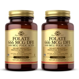 Solgar Folato 666 mcg DFE (Ácido Fólico 400 mcg) - 250 Comprimidos, Pacote de 2 - Apoio pré-natal - Não-GMO, Vegan, Sem glúten, Leite Livre, Kosher - 500 Total de serviços