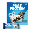 Barras de proteína pura, alta proteína, lanches nutritivos para apoiar a energia, baixo açúcar, sem glúten, biscoitos e creme, 1,76 oz, 12 Pack