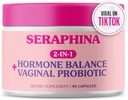 Seraphina Probióticos Vaginais 2-em-1 para Mulheres + Equilíbrio Hormônio - 90 Cápsulas Cuidados Femininos Completos, TPM e Saúde do Trato Urinário, Mistura Prebiótica, 10 bilhões de UFC, 6 Strains (90 Count of 1))