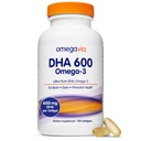 OmegaVia DHA 600 mg, Ultra Pure Omega-3 DHA Suplementos para cérebro e olhos, DHA Vitaminas pré-natais para mulheres, Óleo de peixe arroto Omega 3, IFOS testado, 120 Softgels