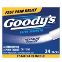 Dor de cabeça de Goody pó alívio da dor de força extra, alívio da dor de cabeça de ação tripla com aspirina, acetaminofeno e cafeína, 24 contagem
