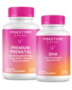 Cegonha Rosa Premium Duo Pré-natal: Vitamina Prenatal Premium + DHA, Probióticos Pré-Natais para Mulheres, Ómega 3 + Óleo de Peixe, Vitamina Pré-Natal com DHA e Ácido Fólico, Probióticos Mulheres