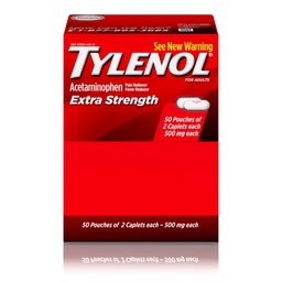 Tylenol extra força acetaminofeno Caplets, 500 mg, alívio da dor e redutor de febre para dor de cabeça, dor nas costas, dor de dente, cãibras menstruais e dor, viagem-amigável embalagem, 2-caplet Pouches, 50 contagem