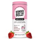 Antiácido Wonderbelly, Azia Efetiva e Alívio de indigestão de ácido instantâneo, Comprimidos mastigáveis de força extra, 1000 mg Carbonato de cálcio, Sem Talco ou tingimento, Morango Milkshake, 120 contagem