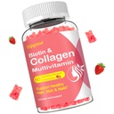 Gummies de colágeno para mulheres homens, mulheres mais de 50, colagénio peptídeos proteína Tipo I, II, III, V, X com biotina queratina vitamina C A D E B12 K2 para unhas de cabelo da pele Imunidade Energia 60 Strawberry flavored chicletes