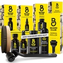 Kit de crescimento avançado de barba do clube de barba - Derma Roller, Óleo de Crescimento, Vitaminas e Spray Vitamina, Shampoo e Escova de Bristle de javali - Conjunto de presentes - Cedar