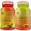 Pacote de Apoio Imune - Quercetina com Bromelaína, Vitamina C & Zinco + Vitamina C lipossomal 1100mg – com Blend & Cereja de Acerola Orgânica – Antioxidante, Suporte Respiratório e Cardiovascular