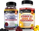 BioSchwartz Elderberry Gummies com Zinco e Vitamina C para Adultos Suporte Imune (1 Mês de Fornecimento) Mais vitamina D3 de alta resistência 5000 UI 125 mcg (1 Ano de Fornecimento)
