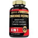 6in1 Cayenne Pepper Extract Cápsulas com raiz de curcumina cúrmica orgânica, pimenta preta e mais - Sistema de digestão de suporte, saúde do coração, função de imunidade - 210 Cápsulas