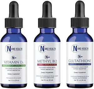 Nano Essential Wellness Bundle combina 3 mavelous produtos de promoção da saúde: Nano Glutationa, Nano Metil B-12 & Nano Vitamina D3