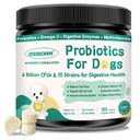 Probióticos para cães Saúde digestiva, probióticos do cão e enzimas digestivas, prebióticos, Omega-3 & 6 e vitamina para cães, 6 bilhões de UFCs para Gut Health e Imune Support, 120 mastigações