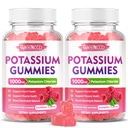 2 Pacote de pastilhas de potássio, Cloreto de potássio 1000mg para adultos, Supplement de potássio sem açúcar chicletes apoio equilíbrio de eletrólitos e Cãimbras perna para mulheres e homens, Framboesa sabor, 120 contagem