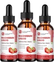 (3 Pack) Gotas Líquidas de Glicenato de Magnésio, Líquido de Magnésio de Alta Absorção com Bromelaína, Vitamina B6 C D, Suplemento de Magnésio para Crianças e Adultos, Apoio à Noite e Músculo, Flavor de Morango