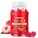 Vitamina D3 K2 Gummies - 90 Contagem de açúcar sem vitamina D3 9000 UI + K2 (MK-7) 90 mcg para a saúde óssea e imunológica, Vegan Chewable K2 D3 Suplemento Vitamina para mulheres homens (Flavor de pêssego)