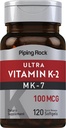 Vitamina K2 MK7 de rocha de tubulação 100 mcg 120 softgels Não-GMO, Suplemento sem glúten