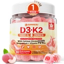 Vitamina D3 K2 Gummies 5000UI / 10.000 UI com 500mg de cálcio + K2 (MK-7) 200mcg, Magnésio, Vitamina C & Zinco, Força Extra - Absorvência Ultimate para Ossos, Músculos, Dentes, Vegan, 60 Count (Pack of 1)