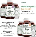 Natural Nutra Gluconato de Potássio 99 mg e Zinco Gluconato 50 mg Suplementos Ajuda a manter a imunidade e nível de energia, sem glúten, essencial para a boa saúde.