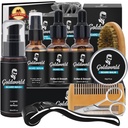 Kit de barba, Kit de jarro w/Beard Wash/Shampoo, 2 embalagens de óleo de barba, Balm de cabra, Lavagem de cabra,Brush,Comb,Escistor,Storage Bag,E-Book,Beard Care & Trimming Kit