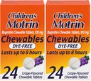 Motrin Children's Dye-Free Ibuprofen comprimidos mastigáveis para dor e febre, uva, 24 contagem (Pack of 2)