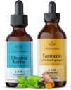 HERBAMAMA Kit de gotas líquidas de ervas - pacote de Sting Nettle 2 fl oz & Turmeric Curcumin Tintura 4 fl oz - Vegan, Não-GMO, Açúcar & Álcool - 2 Pack