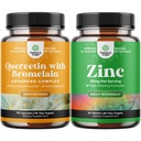 Pacote de Puro Quercetin com Bromelain Suplemento + 500mg Cápsulas para suporte imunológico e respiração e zinco 50mg - Melhorar a pele do cabelo e unhas - Fácil de engolir Potent Comprimidos diários para adultos