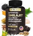 Puro Himalayan Orgânico Shilajit para homens e mulheres Sea Moss, Black Seed Oil, Ashwagandha, Rhodiola & Burdock, Ginseng Cordyceps & Biloba, Nettle & Turmeric (sem enchimentos) (60 Caps)
