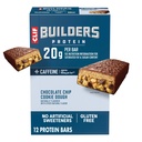 CLIF Builders + Barras de proteína de cafeína - Chocolate Chip Dough Flavor - 20g Proteína Baseada em Planta - Gluten Free - Não-GMO - Baixa Glicemia - Sem Adoçantes Artificiais - 2,4 onças (12 pacote)