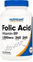 Ácido Fólico Nutricost (Vitamina B9) 1000 mcg, 240 Cápsulas