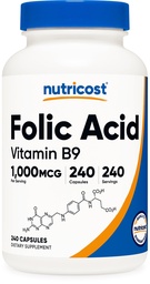 Ácido Fólico Nutricost (Vitamina B9) 1000 mcg, 240 Cápsulas