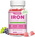 Gummies Vegan suplemento de ferro para mulheres e homens, Anemia, Construtor de sangue e suporte energético para deficiência de ferro, com vitamina C, A, Complexo B, Folato, Raiz de beterraba, CoQ10, Zinco, Açúcar grátis, 60 contagem
