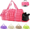 Duffle Bolsa de Ginástica Acolchoada para Mulheres, Bolsa de Duffle para Viajar com Sapatos Compartimento, Sacos Weekender Puffer Overnight Carregar em Bolsa com manga de trolley para aviões,Itens pessoais Sports Duffel Dance Bag (Pink)