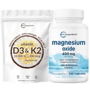 Micro Ingredientes Vitamina D3 100,000iu + K2 200mcg Óleo de coco Softgels & Magnésio Óxido 400mg Pacote de pacote . Essencial Sunshine Vitaminas .