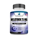 Melatonina 25mg por um comprimido, 120 comprimido mastigável com L-Theanina e vitamina B-6, Suporta o ciclo de sono saudável , Promove o sono calmo e repousante, Vegan, Não OGM, Made In USA