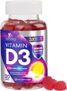 Vitamina D3 Gummy 5000 UI (125 mcg) - Suplemento D de vitaminas dietéticas para mulheres e homens - Osso, dentes, músculo e imunossuporte à saúde, VIT de alta potência D3 Nature's Non-GMO & Gluten Free - 120 chicletes