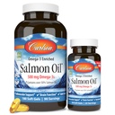Carlson - Norueguês Salmon Oil, 500 mg Omega-3s, Norueguês Salmon Oil Supplement, Wild Caught Omega 3 Salmon Oil Cápsulas, Sustentável Fonte, Cérebro, Coração e Saúde Conjunta, 180+50 Softgels