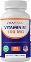 Vitamina Vitamática B1 (As Thiamine Mononitrate) 100mg – 250 Comprimidos Vegetarianos Suporta Produção de Energia, Função do Sistema Nervoso e Saúde do Coração*