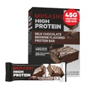 MUSASHI High Protein Bar, 45g Protein, 2g Total Sugars, Leite Chocolate Brownie, Pós-treino e proteína Snack On The Go, 12 Pack de 3,2 oz (90g) Bares