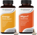 Migra-T com cafeína - Migraine Prevention & Relief Supplement - Suporte para dores de cabeça graves - Reduz o som leve e sensibilidade ao Odor - 120 Cápsulas