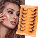 Cílios de olho sexy raposa, Wispy Falso Cílios D Curl Mink Cílios Fluffy Falso Cílios Natural olhar gato olho Cílios Strip Pack 7 Pairs, Preto