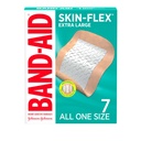 Band-Aid marca adesivos de pele-Flex para primeiros socorros e cuidados de feridas de cortes menores e raspas e queimaduras, bandagens estéreis flexíveis para dedos e joelhos, extra grande, todos de um tamanho, 7 ct