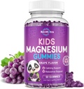 Pastilhas de magnésio para crianças, Gummies de citrato de magnésio sem açúcar, Pastilhas de magnésio calmas para adultos e crianças, Apoio ao sono, Saúde óssea e muscular, Relaxamento nervoso, 60 Pastilhas de uva