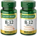 Vitamina B12 da recompensa da natureza, apoia o metabolismo da energia e a saúde do sistema nervoso, 500mcg, comprimidos, 100 Ct (Pack de 2)