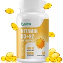 Vitamina D3 K2 com MCT Oil, Vitamina D3 5000 UI e K2 100mcg, Fórmula 2 em 1 para Saúde Óssea e Cardíaca, Gluten Free - 60 Count Softgels